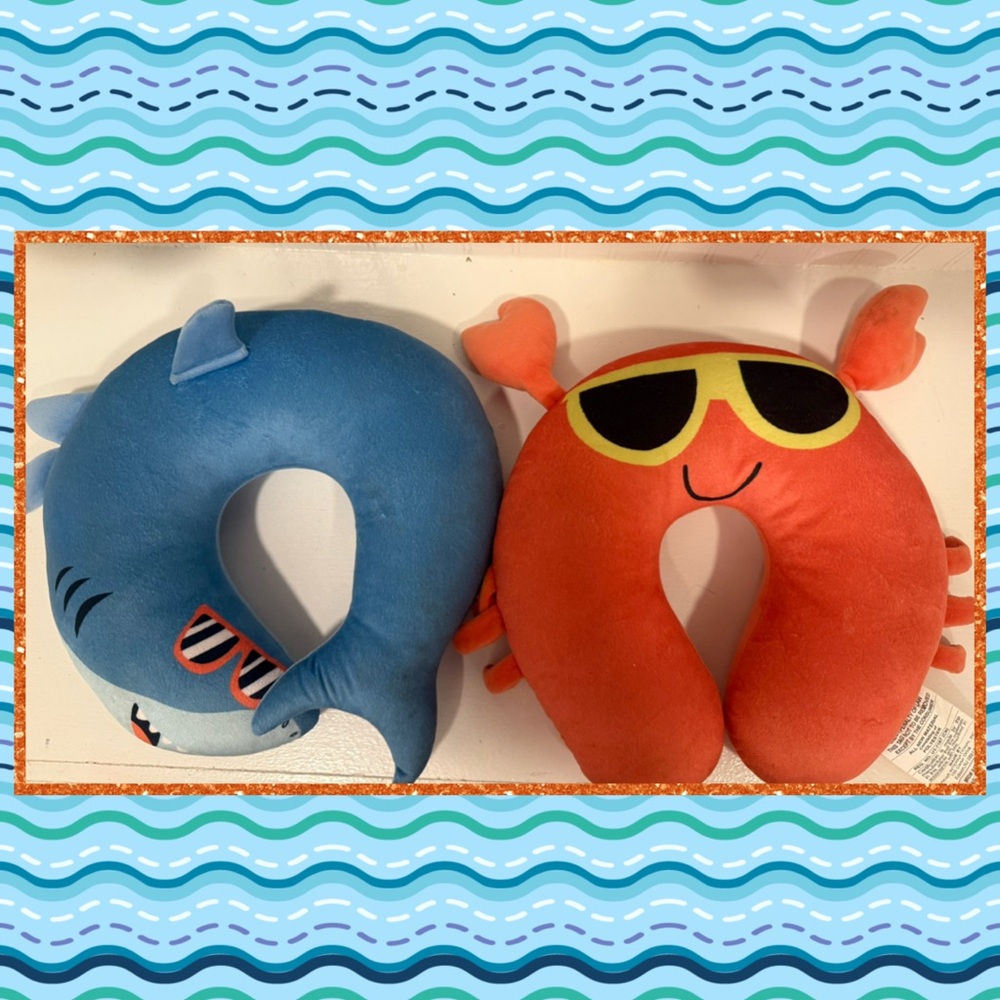 Blue Shark and Orange Crab Plush Neck Pillow Set